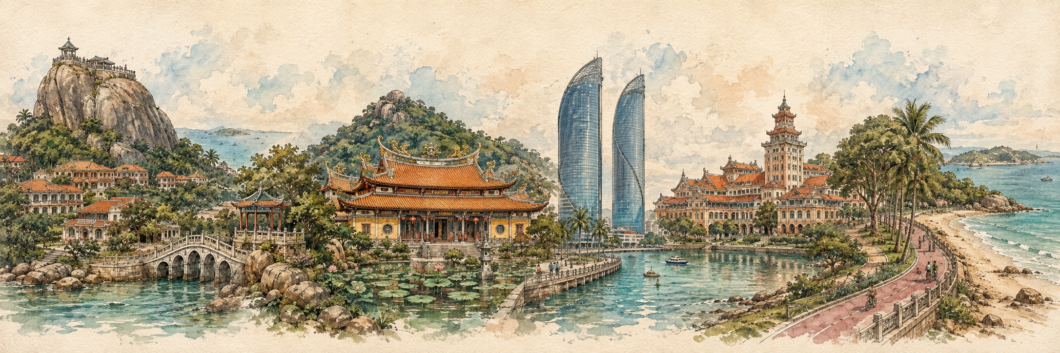 厦门六处代表景点的建筑拼贴长卷